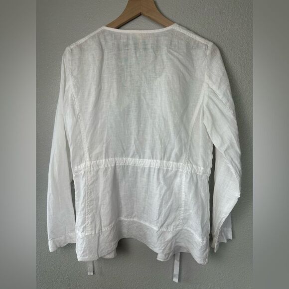 Eileen Fisher White Irish Linen Tie Front Jacket Blazer Top Size S - Picture 7 of 12